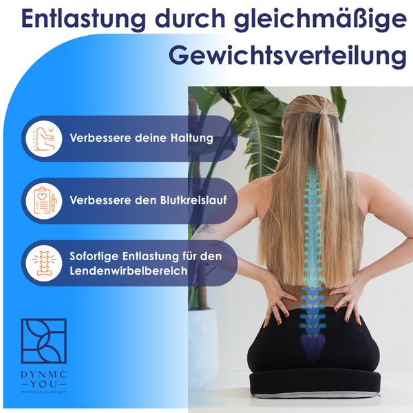 DYNMC you Ergonomisches Sitzkissen Bürostuhl - Mittelhart H3 - Test SEHR GUT - MIT Physiotherapeuten Entwickelt - Entlastet Rücken & Erhöht Sitzkomfort