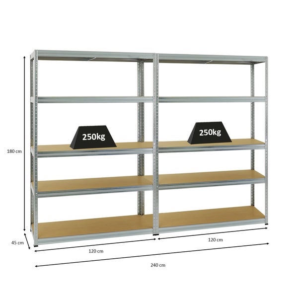 PROREGAL Mega Deal 2x Schwerlastregal Big Elephant S HxBxT 180 x 120 x 45 cm Fachlast 250 kg Verzinkt