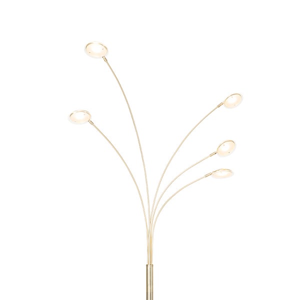 Stehlampe mit fünf Leuchtenarmen und runden Lampenschirmen