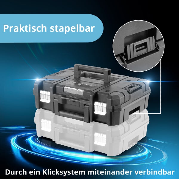 Stapelbare Werkzeugboxen mit Klicksystem