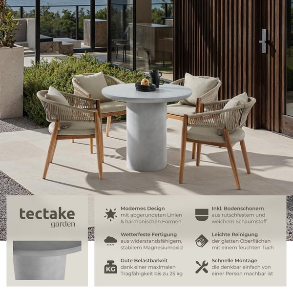 Runder Gartentisch tectake Talmi inkl. Bodenschoner, 86,5 x 75,5 cm minimalistisches Design betongrau