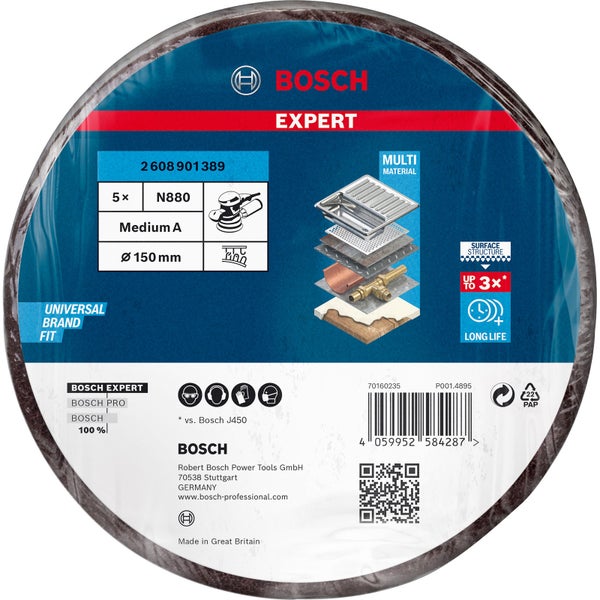 Bosch 5x Expert N880 Vliesscheibe für Exzenterschleifer 150 mm mittel - 2608901389