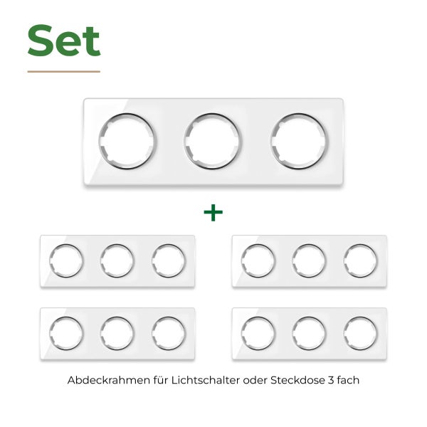 Set aus fuenf dreifachen Abdeckrahmen fuer Lichtschalter oder Steckdosen
