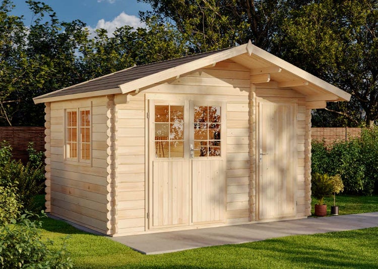 Alpholz Gartenhaus Ville-44 B Premium Gartenhaus aus Holz, Holzhaus mit 44 mm Wandstärke, Blockbohlenhaus mit Montagematerial, Naturbelassen 4,1x3,2m