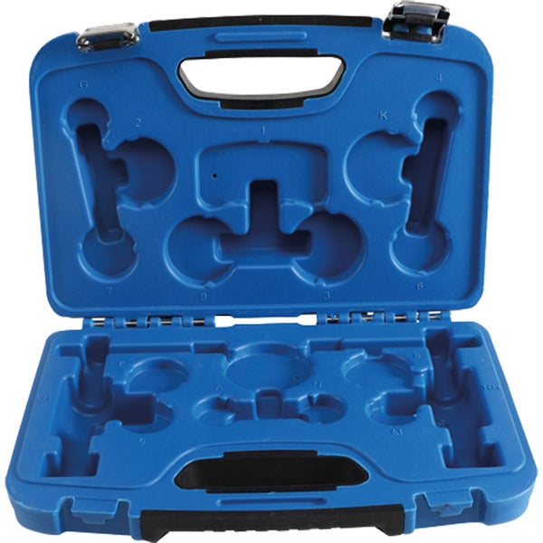 Geöffneter blauer Werkzeugkoffer