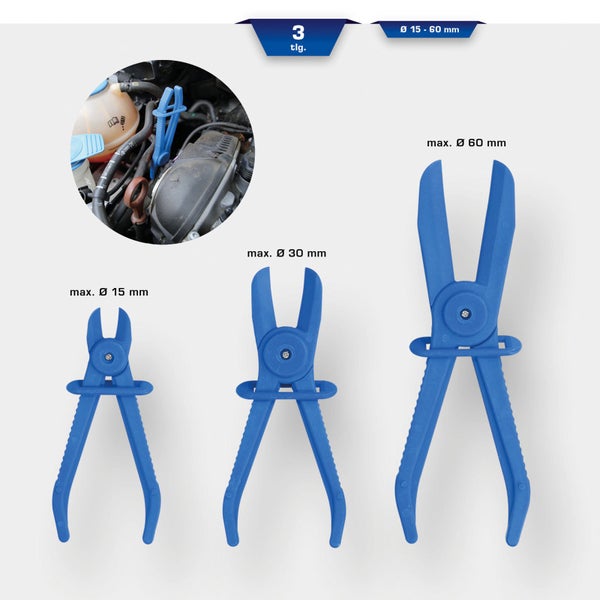 Schlauchklemmen Set, 3-teilig, mit verschiedenen Größen für maximale Durchmesser