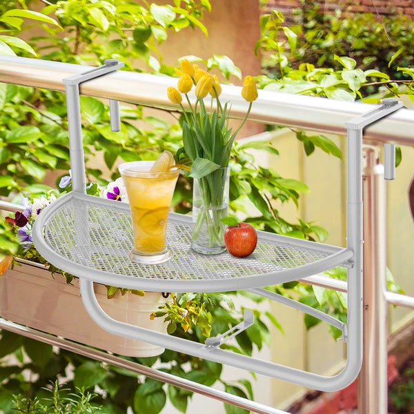 Outsunny Balkonhängetisch Hängetisch Gartentisch höhenverstellbar halbrund Ø30 cm Terrasse Metall Weiß L60 x B45 x H50 cm