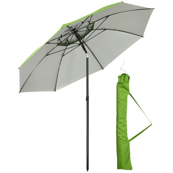 Outsunny Sonnenschirm, Ø185 cm Strandschirm mit UV-Schutz, Marktschirm mit Doppeldach, 8 Streben, Terrassenschirm mit Tasche für Garten, Balkon, Stahl, Grün