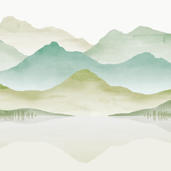 Dekorative Tapete mit Berglandschaft und Wasserreflexion