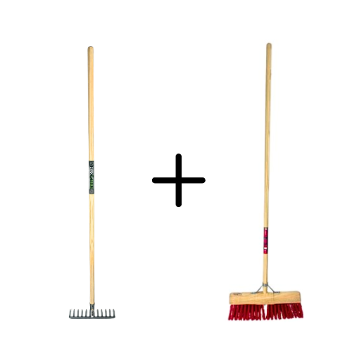 Laubbesen und Kehrbesen mit Holzstiel als Set