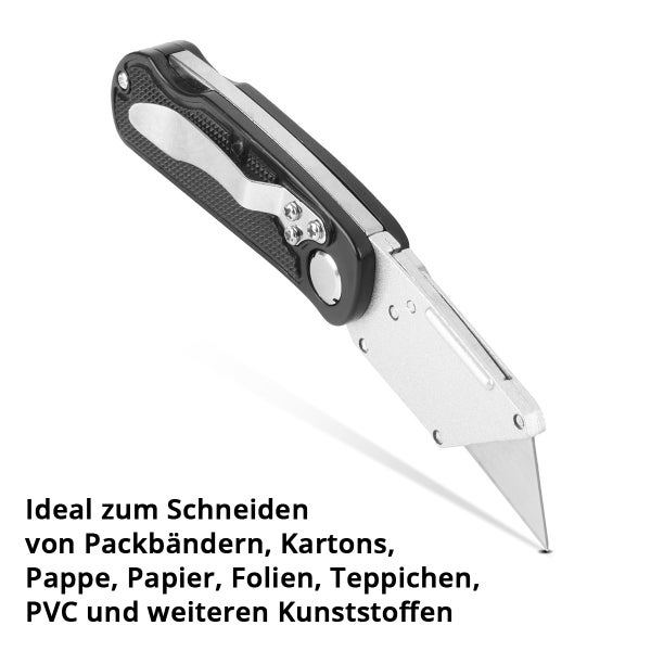 Klappbares Cuttermesser mit Metallclip zum Schneiden von Karton, Teppich und Kunststoff.