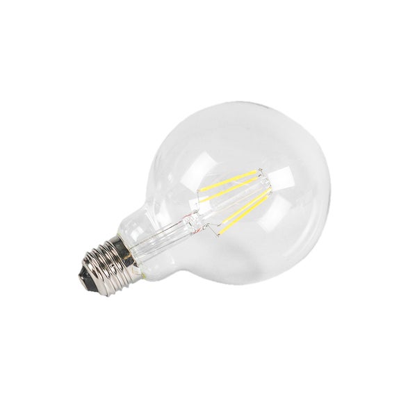 LED Filament Leuchtmittel Globe Form mit E27 Sockel aus Klarglas.