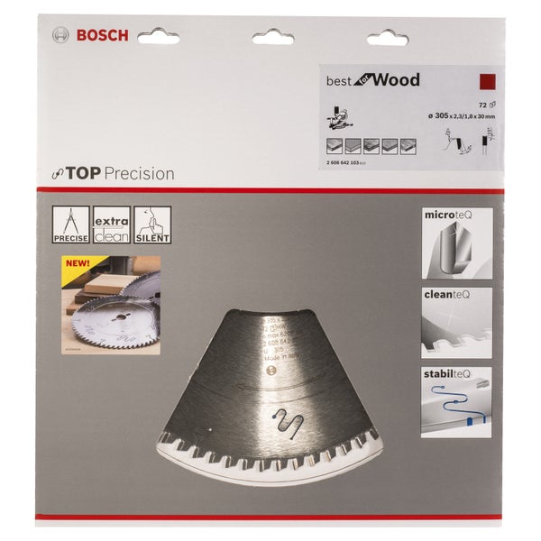 Bosch Kreissägeblatt Top Precision Best for Wood, 305 x 30 x 2,3 mm, 72 - 2608642103