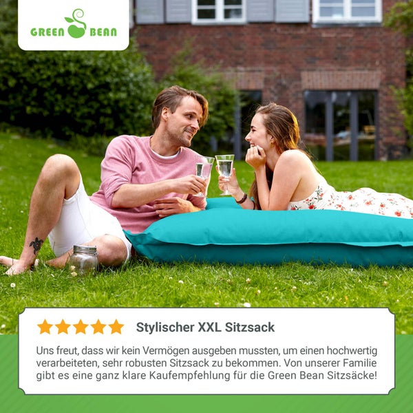 Green Bean Sitzsack XXL 140x180cm 380 Liter Kinder & Erwachsene Bean Bag EPS Perlen Füllung Riesensitzsack Groß Draußen Outdoor Liegekissen Waschbar Wetterfest Lounge Sitzkissen Bodenkissen Türkis