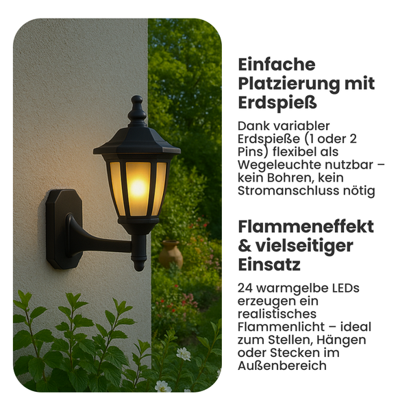Schwarze Aussenleuchte mit Wandhalterung und warmweissem Licht