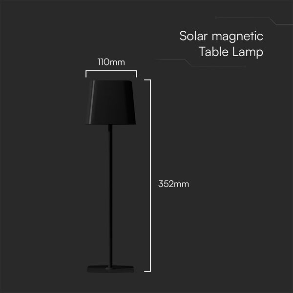 Solar magnetische Tischleuchte mit Abmessungen.