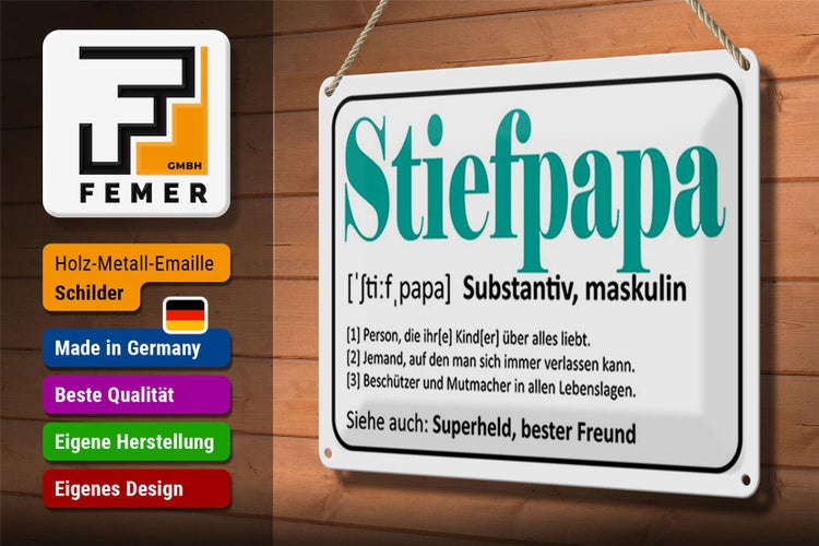 Blechschild Spruch 30x20cm Stiefpapa Superheld Freund
