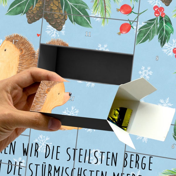 Mr. & Mrs. Panda Befüllbarer Adventskalender Igel händchenhaltend - Blau Pastell