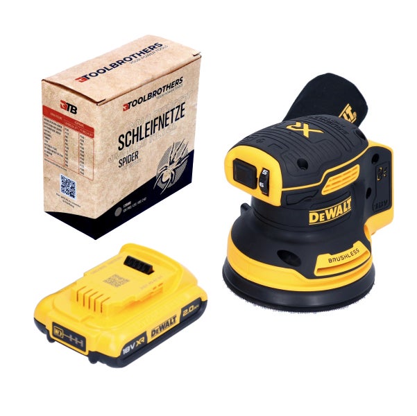 DeWalt Akku Exzenterschleifer 18 Volt mit Akku und Toolbrothers Schleifnetzen