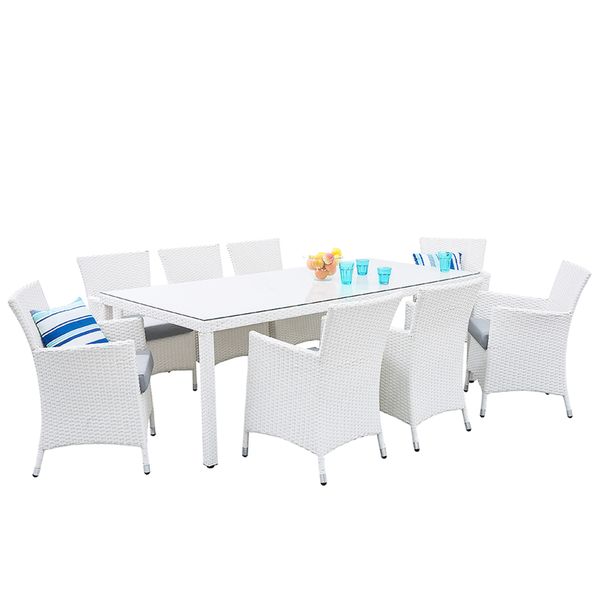Gartenmöbel Set 8-Sitzer ITALY inkl. Kissen Polyrattan Weiß