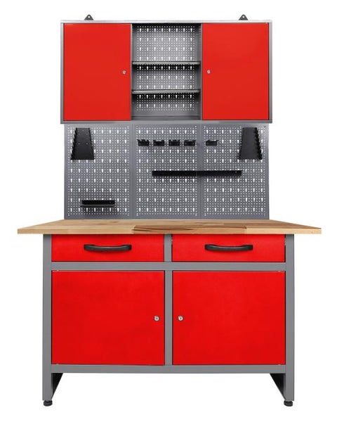 Ondis24 Werkstatt Set Werner 120 cm 1 Schrank rot, Werkstatteinrichtung, Werkbank