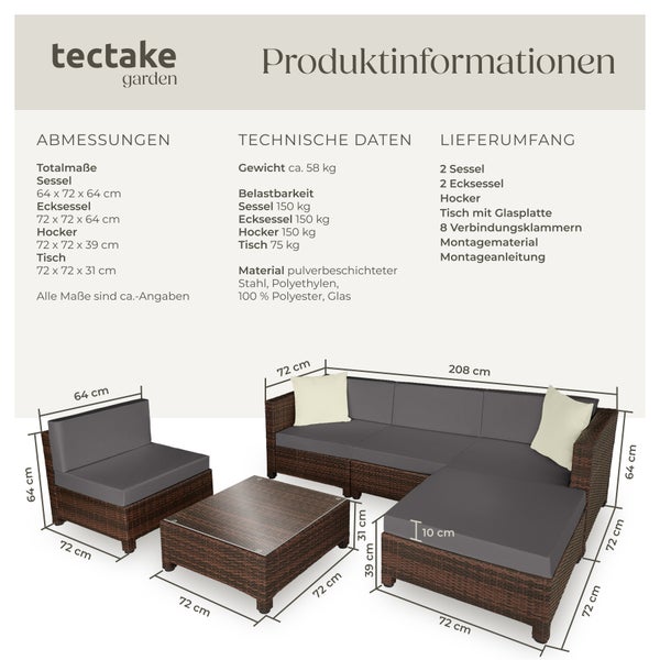 Rattan Lounge tectake  mit Sicherheitsglasplatte mit Aluminiumgestell schwarz/braun