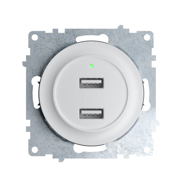 USB Ladesteckdose mit zwei Anschlüssen und Kontrollleuchte fuer den Unterputz Einbau