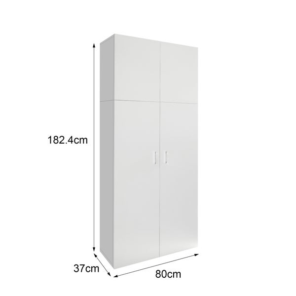 ML-Design Mehrzweckschrank mit 2 Türen und 8 Fächern, Holz, Weiß, 80x182,4x37 cm, hoch, modern, Allzweckschrank Putzschrank Staubsaugerschrank Besenschrank Haushaltsschrank Badezimmerschrank Universal