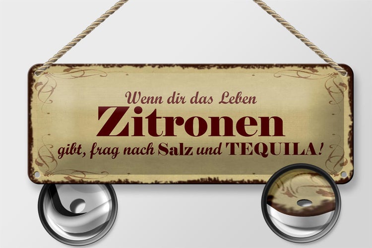 Blechschild Spruch 27x10cm Zitronen gibt frag nach Tequila Dekoration