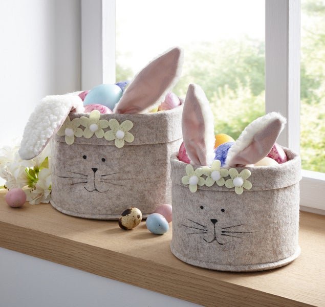 FRANK FLECHTWAREN | Osternest Häschen, 2er Set, FILZ AUS PET, 15,5 x 15,5 x 21,5 cm, 19 x 19 x 27,5 cm