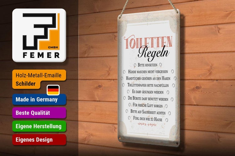Blechschild Spruch Toiletten Regeln bitte hinsetzen 20x30cm