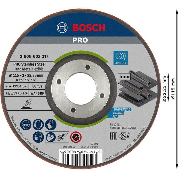Bosch Trennscheibe für Edelstahl und Metall, 115 x 3 x 22,23 Millimeter