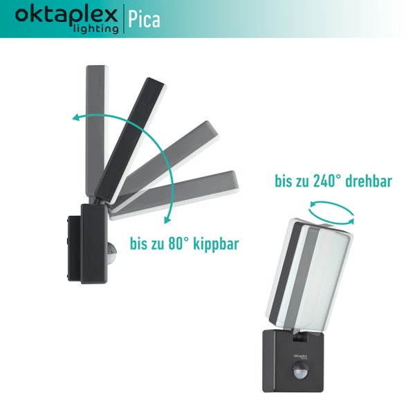 LED Außenlampe mit Bewegungsmelder Wandlampe mit schwenkbaren Leuchtkopf 10W 800lm IP65 Wandleuchte Anthrazit 230V