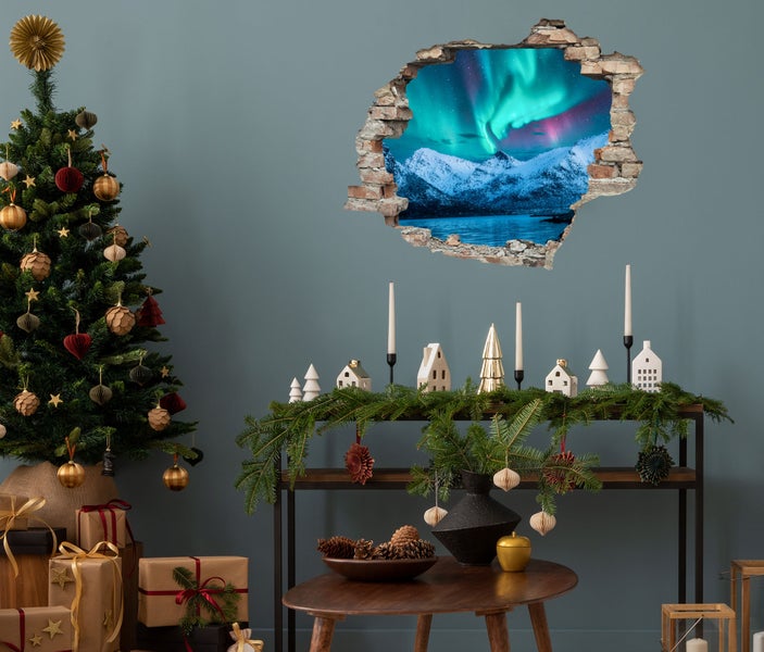3D Wanddurchbruch selbstklebender Sticker Nordlichter WS16033_60x50 cm Weihnachten Deko für die Wand