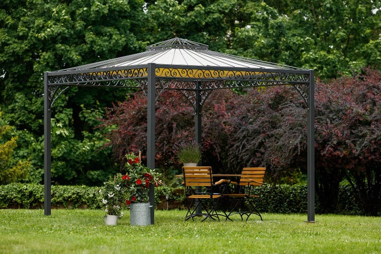 Pavillon ELEO Genua 3 x 3 m anthrazit - pulverbeschichtet | mit Sonnensegel ecru