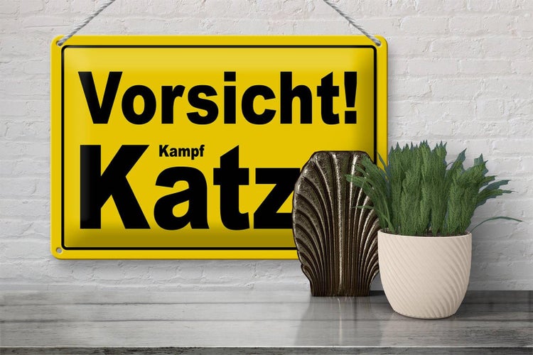 Blechschild Spruch 30x20cm Vorsicht Kampf Katze