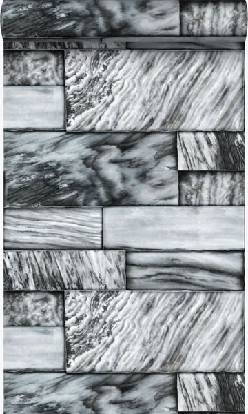 Origin Wallcoverings Tapete Marmor-Optik Schwarz und Weiß - 53 cm x 10,05 m - 337253