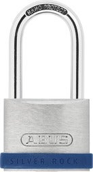 ABUS Vorhangschloss Silver Rock aus Zink mit hohem Stahlbügel, Nano Protect Beschichtung und ABUS Logo.