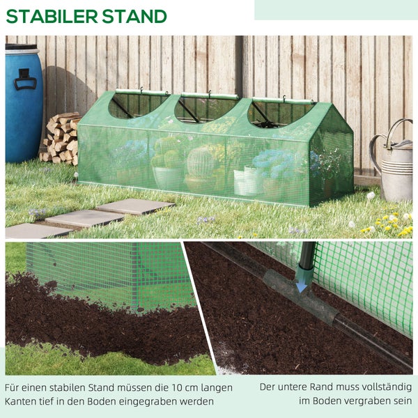 Gewächshaus mit Netzfolie im Garten zur Pflanzenzucht