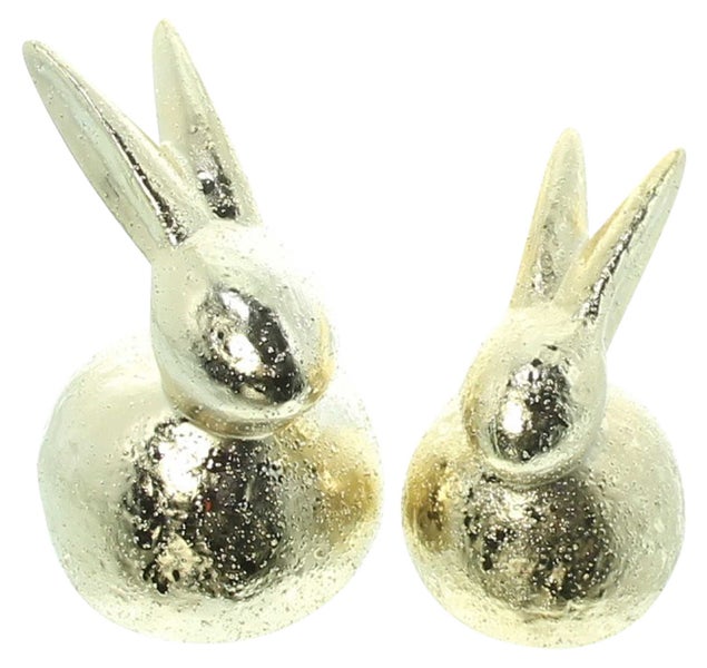 FRANK FLECHTWAREN | Hase Gold, 2er Set, PORZELLAN, 10 x 7 x 12 cm, 11 x 8,5 x 15 cm