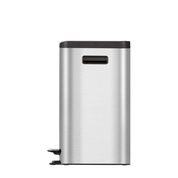 PROREGAL Rechteckiger Treteimer Aus Gebürstetem Edelstahl Mit Soft Close Deckel & Handlichen HxBxT 39,2 x 60,5 x 32,1 cm 24 & 12 Liter