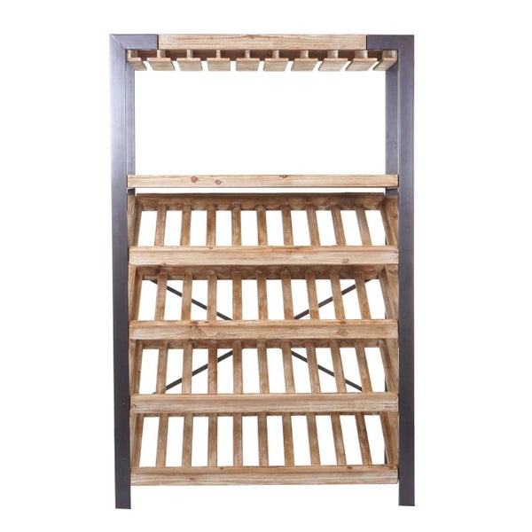 Weinregal mit Gläserhalterung aus Holz und Metall