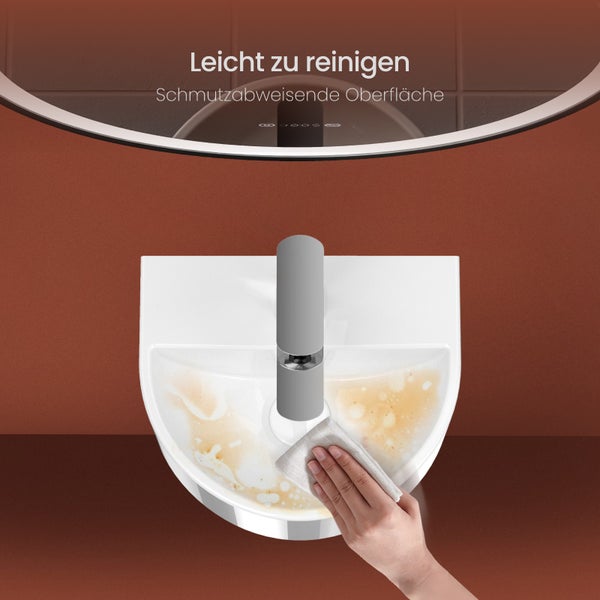 EMKE U-förmiges Handwaschbecken 303 x 255 mm, Keramik, Glänzend Weiß, Wandwaschbecken, mit Wasserhahnbohrung, für Badezimmer und Gäste-WC, Höhe: 12 cm
