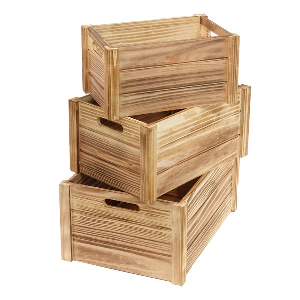 Holzkisten-Set Pura 3-tlg. Massivholz, verschiedene Größen naturfarben