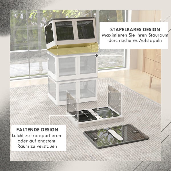 HOMCOM Aufbewahrungsbox mit Rollen, Faltbar, 5-seitiger Zugang,  60L x 42B x 34Hcm, Kunststoff, Weiß