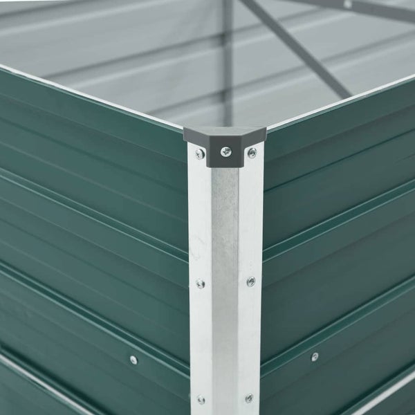 Detailansicht eines Hochbeets aus Metall mit Eckverbindung