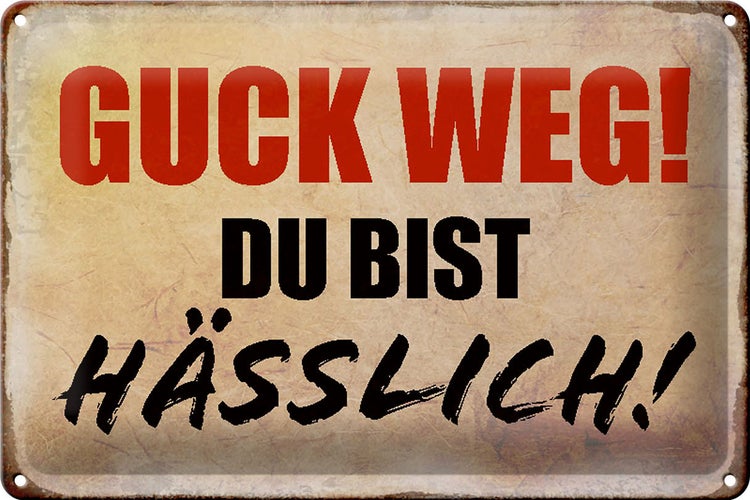 Blechschild Spruch 30x20cm guck weg du bist hässlich