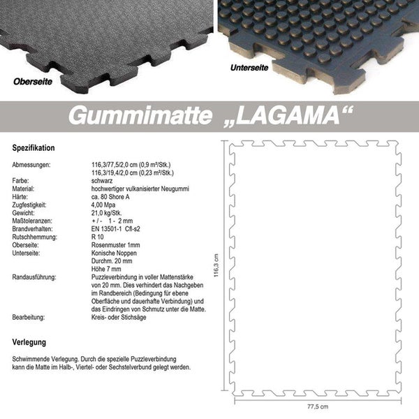 FLOORDIREKT Puzzle-Stallmatte aus Gummi Lagama - Stallboden - Wasserbeständige Bodenmatte - Glatt bedruckte Oberseite - 120 x 80 cm