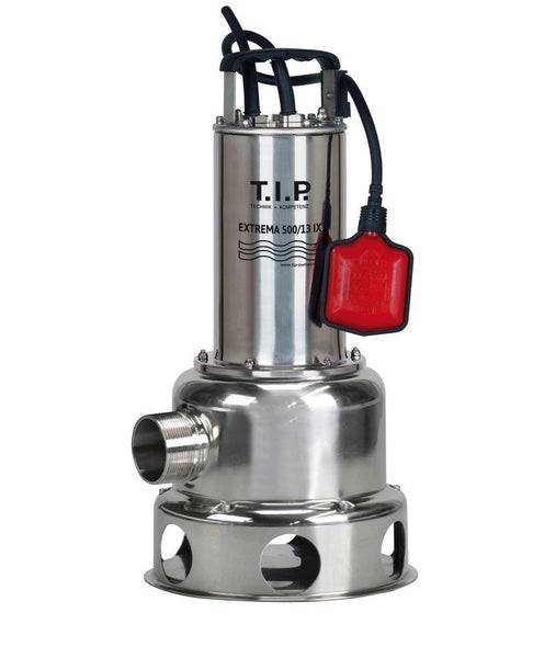 T.I.P. Schmutzwasser-Tauchpumpe Extrema 500/13 IX aus Edelstahl mit Schwimmerschalter und Tragegriff.