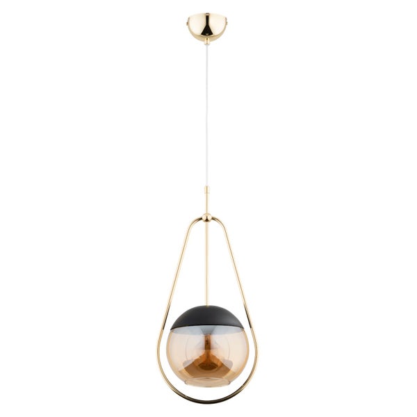 Moderne Pendelleuchte mit kugelformigem Glasschirm in Metallhalterung für Innenraume